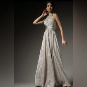 NWT Marc Bouwer Glamit sz 4 metallic gown halter neck key hole open back…